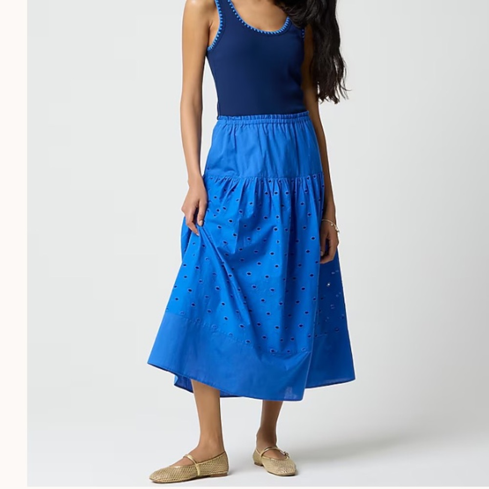 J. Crew Blue Eyelet Midi Skirt